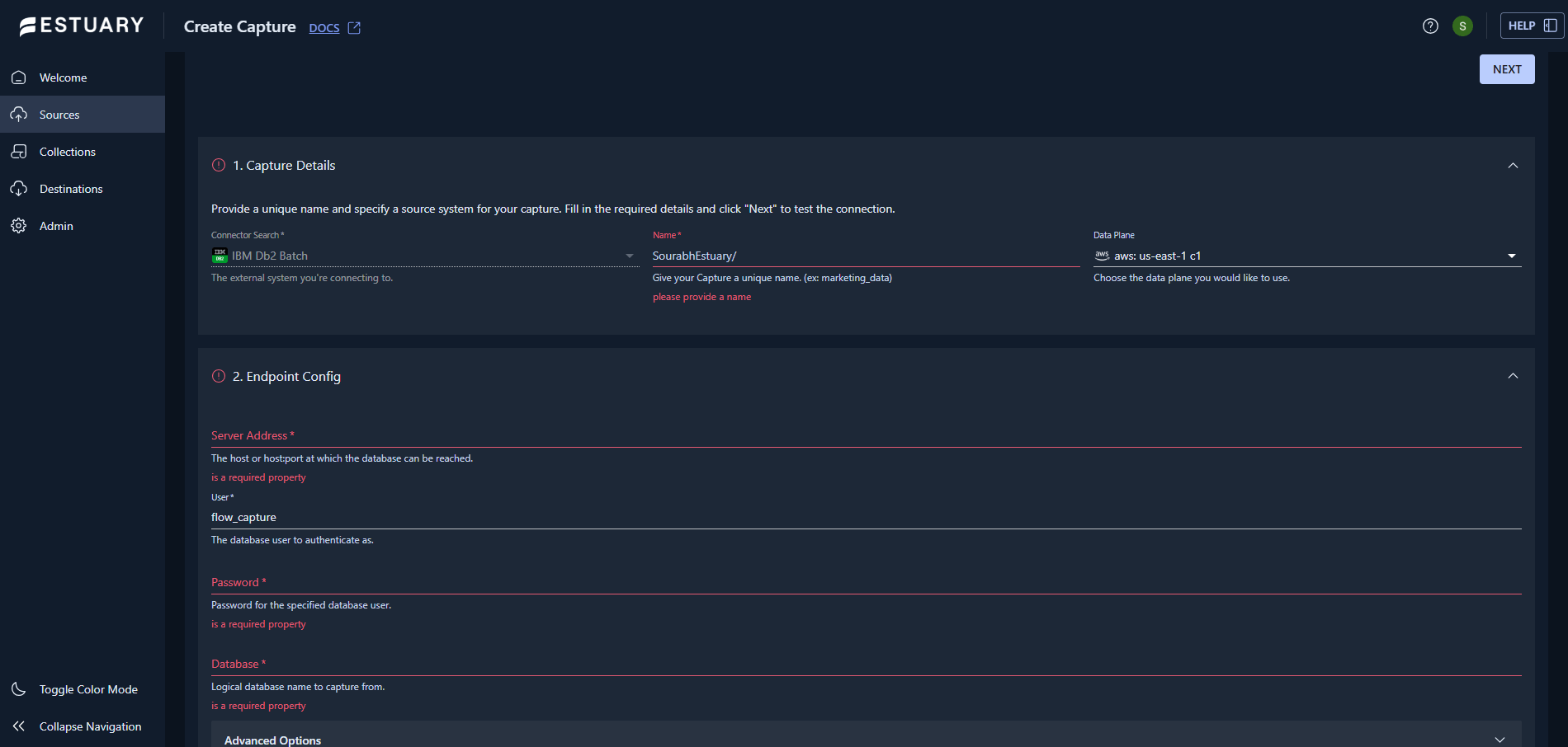 IBM Db2 capture connection configuration in Estuary