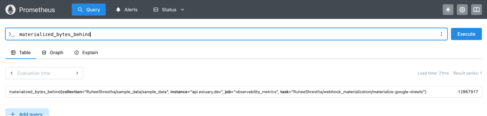 Materialization backlog metric in Prometheus