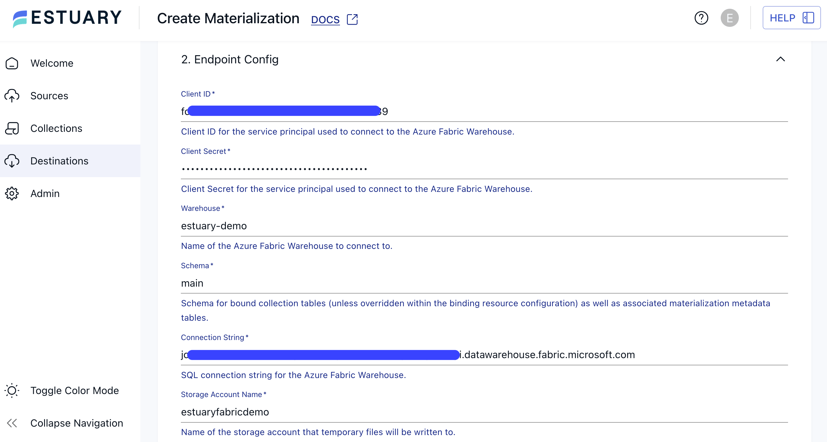 Endpoint Configuration for an Estuary Fabric materialization