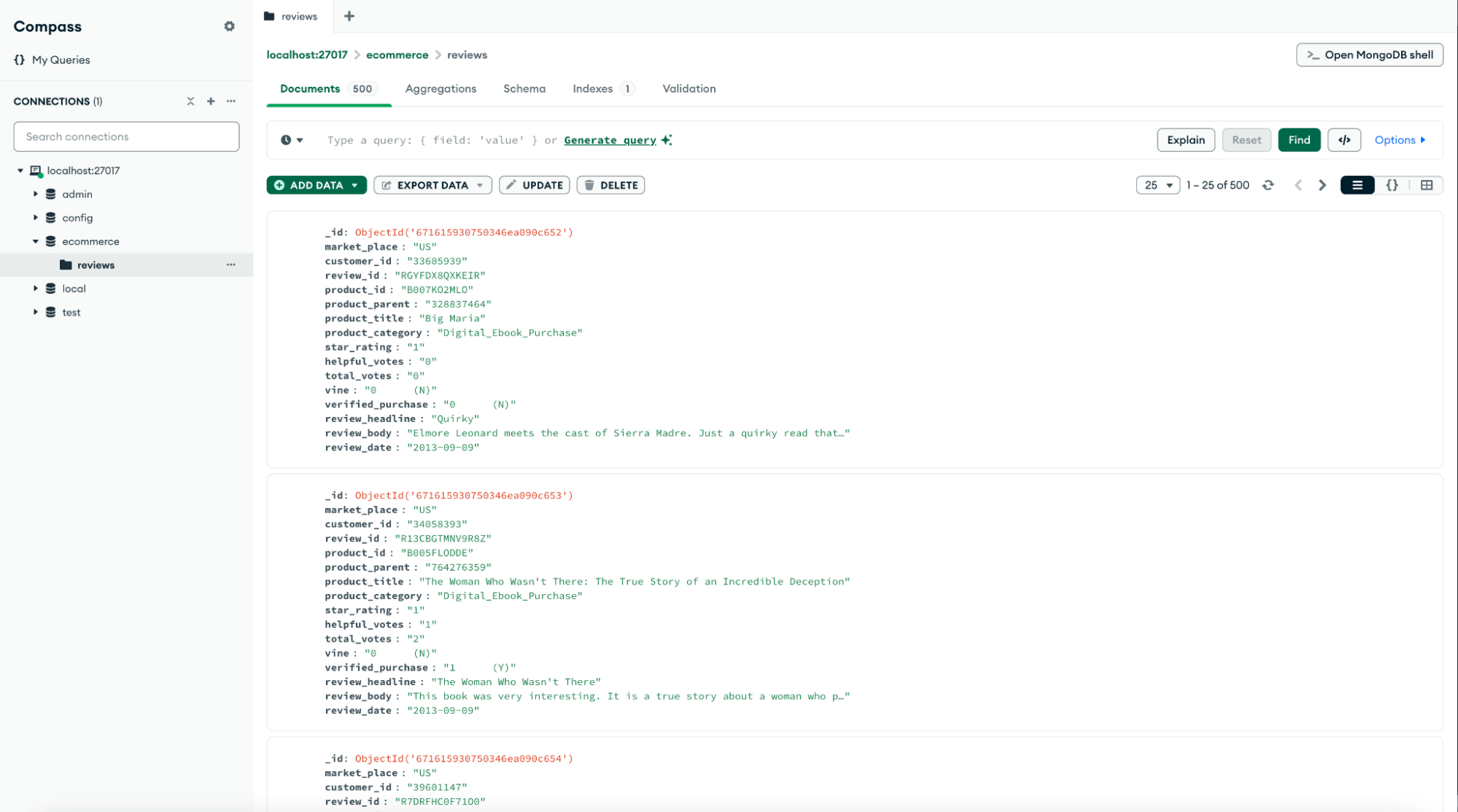 Real-Time RAG System - Ingest review records into MongoDB